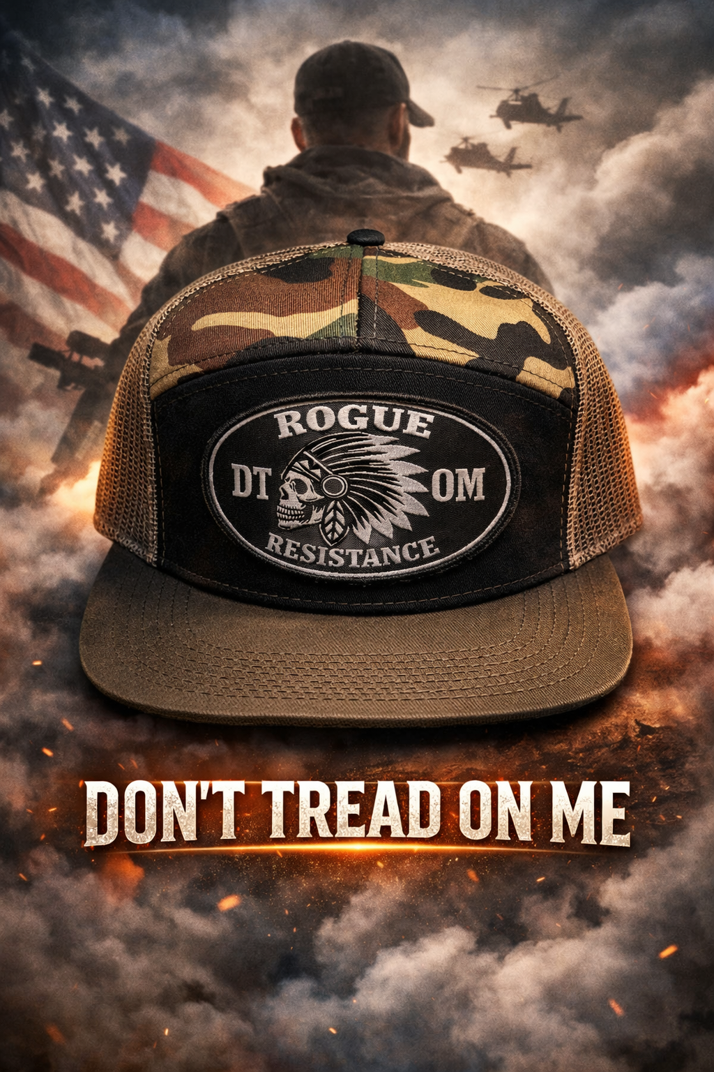 Native Skull 7 Panel Snapback Hat — Don't Tread on Me